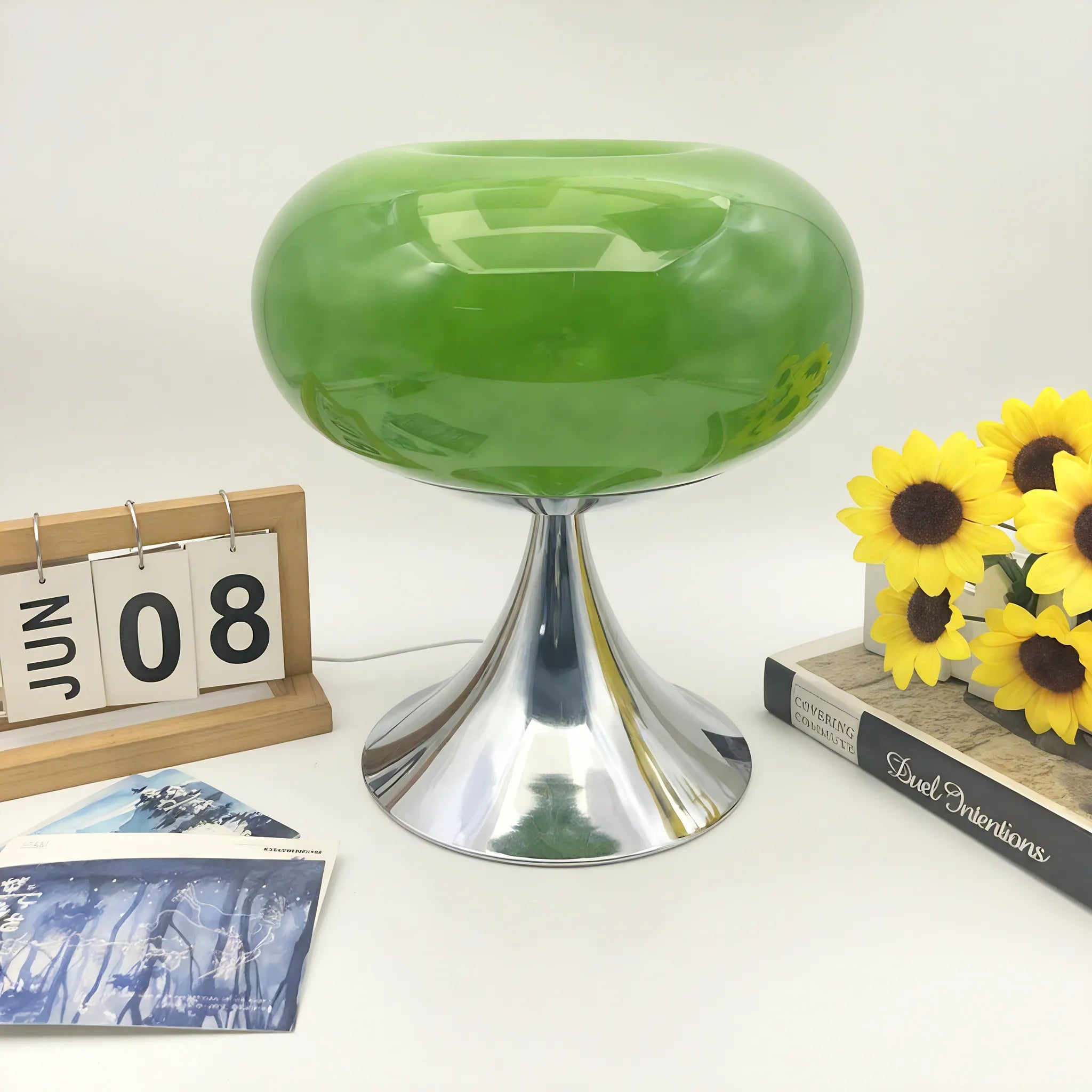 Bauhaus Glass Table Lamp – Glow Pod Retro Lighting Aescraft Green USB plug-in