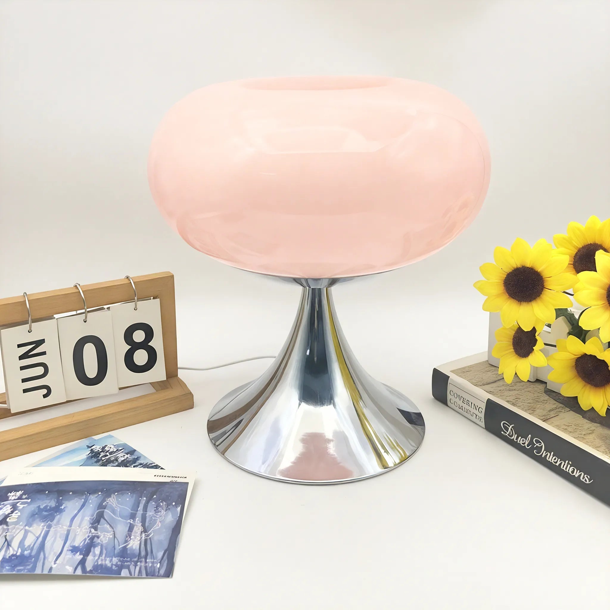 Bauhaus Glass Table Lamp – Glow Pod Retro Lighting Aescraft Pink USB plug-in