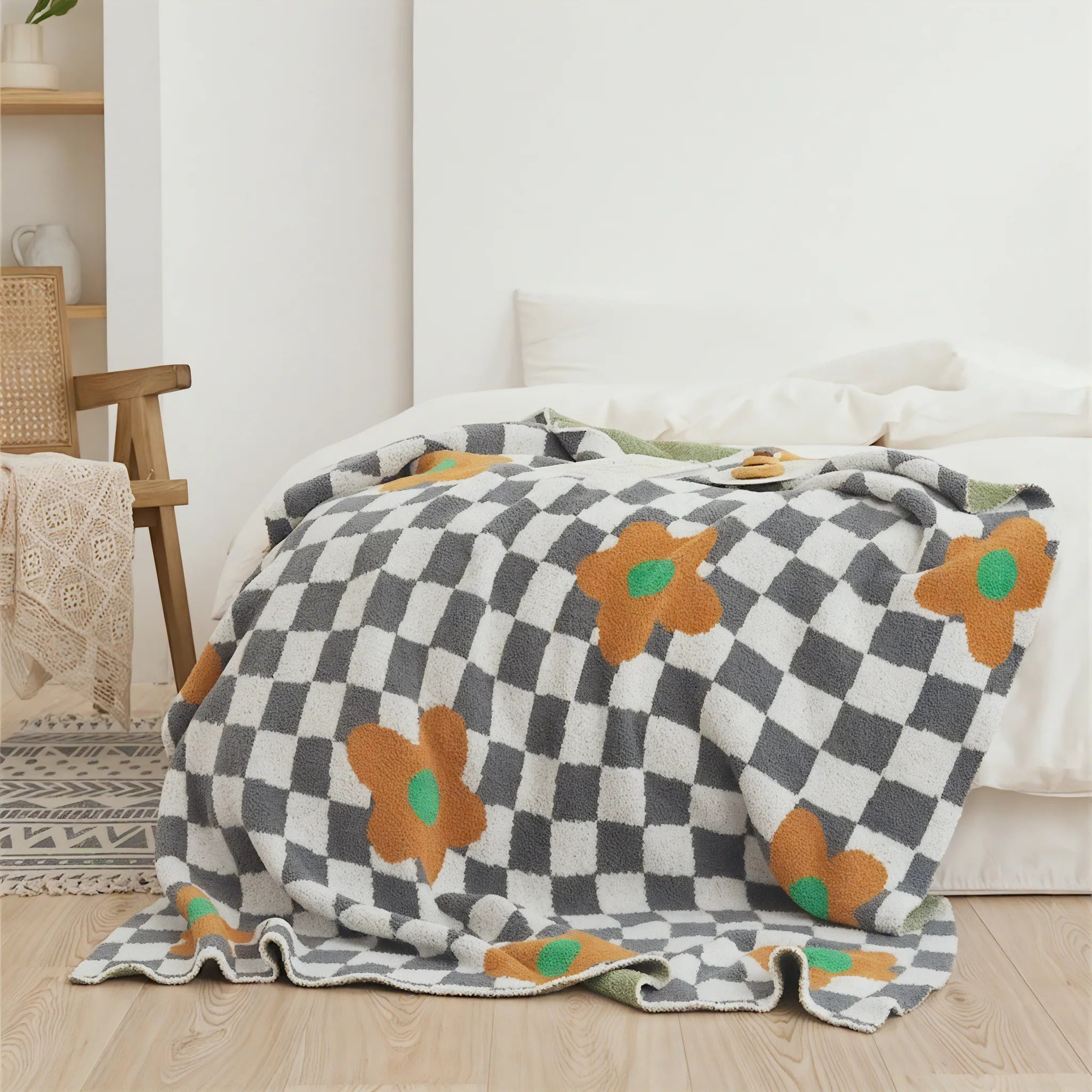 Bloom & Checkerboard Throw Aescraft Orange 130*160cm