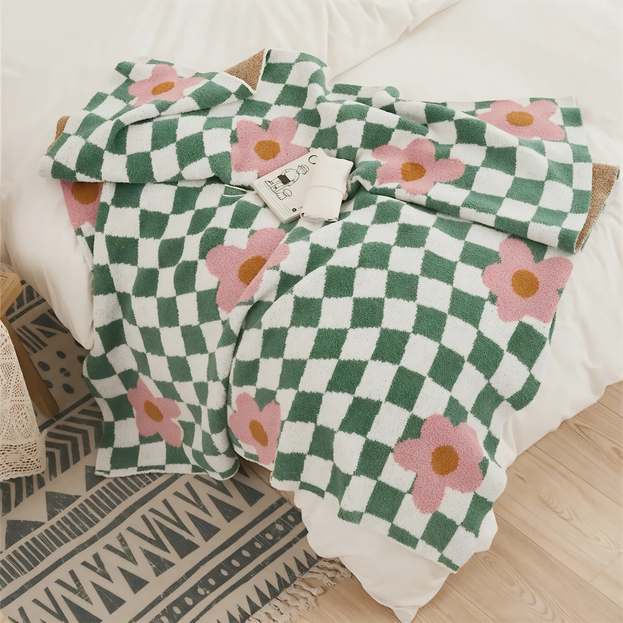 Bloom & Checkerboard Throw Aescraft Pink 130*160cm
