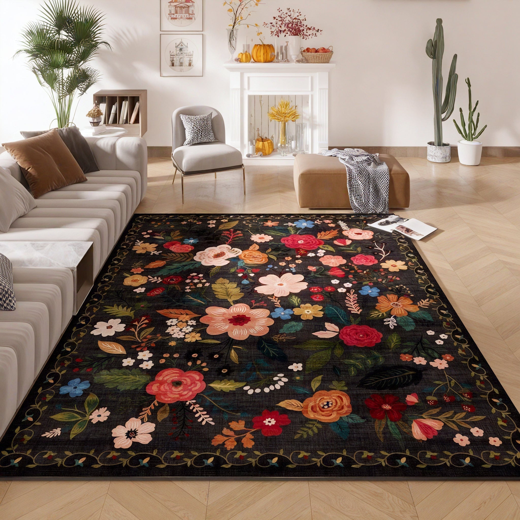 Bloomscape Rug – A Floral Oasis for Any Space Aescraft Black S (60x90 cm)