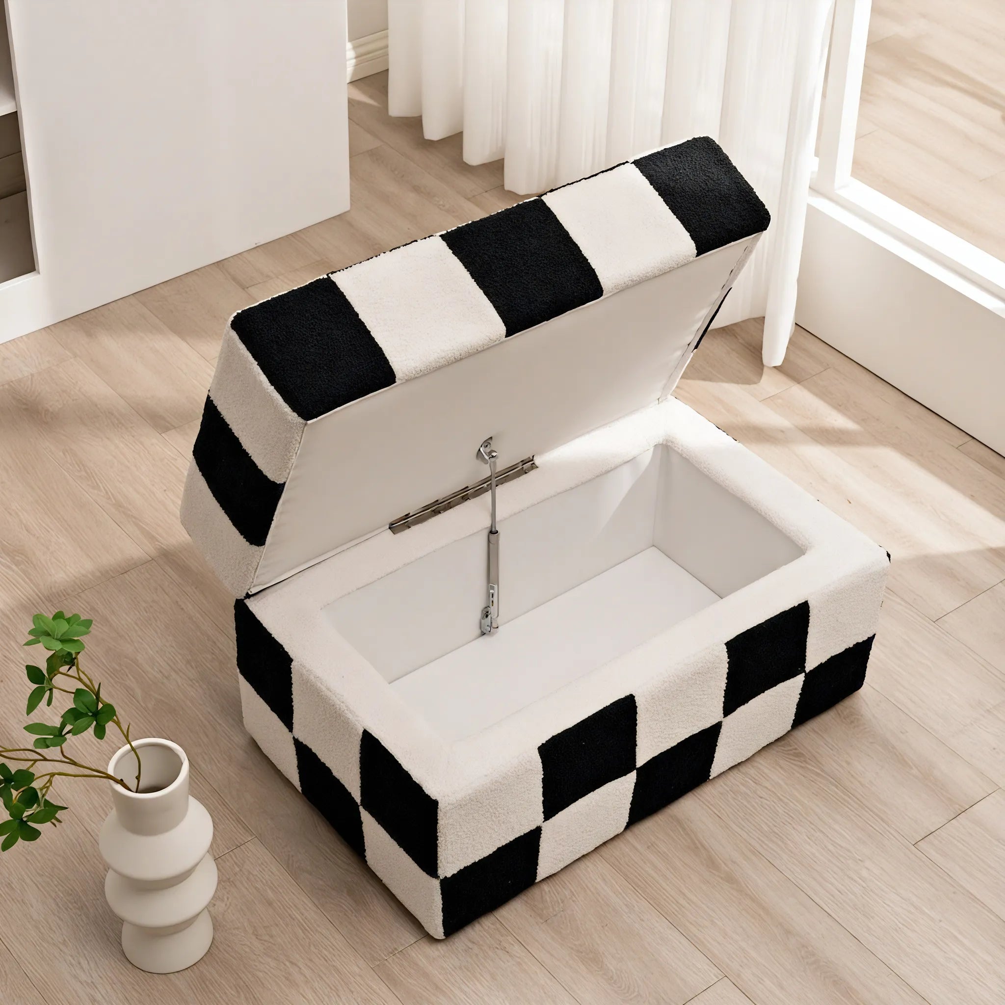 Checkered Charm Storage Ottoman  Aescraft