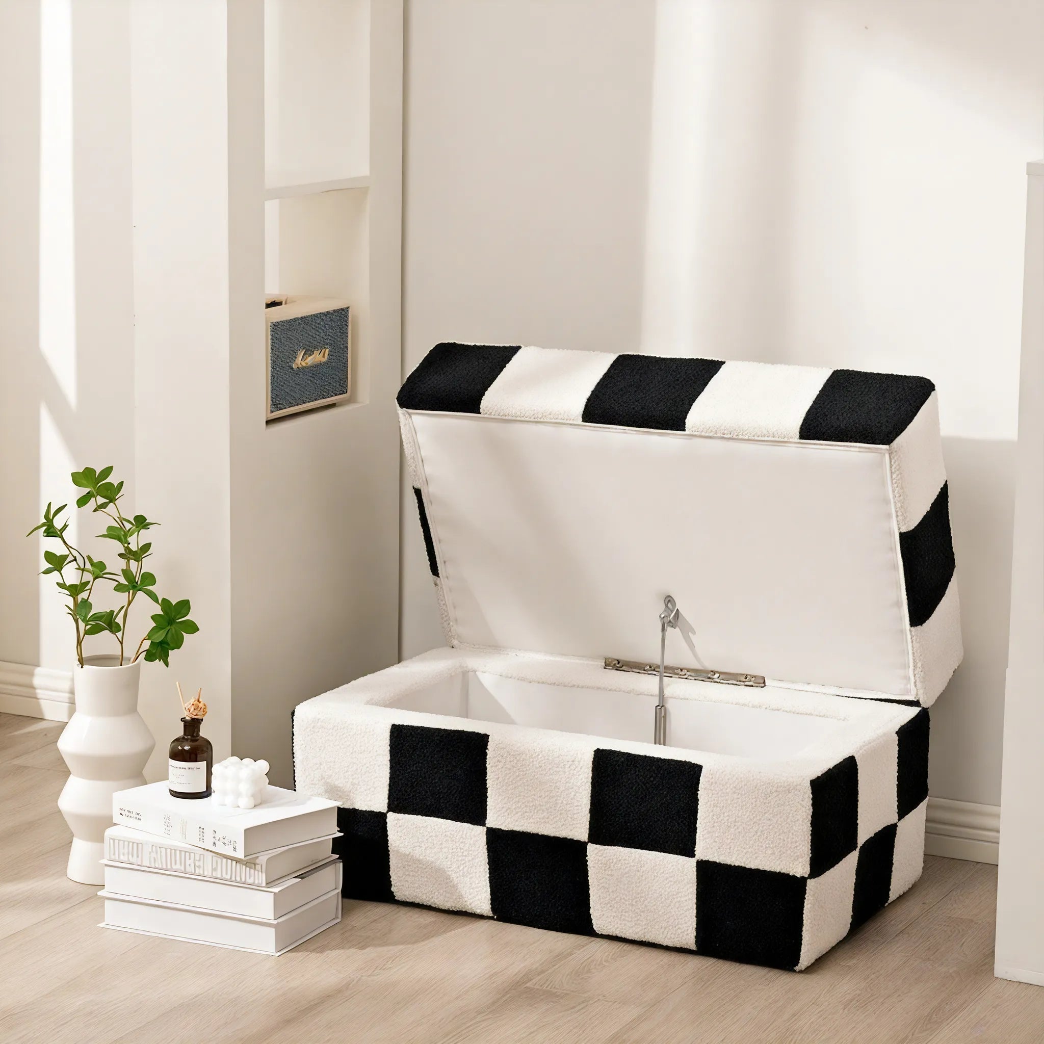Checkered Charm Storage Ottoman  Aescraft