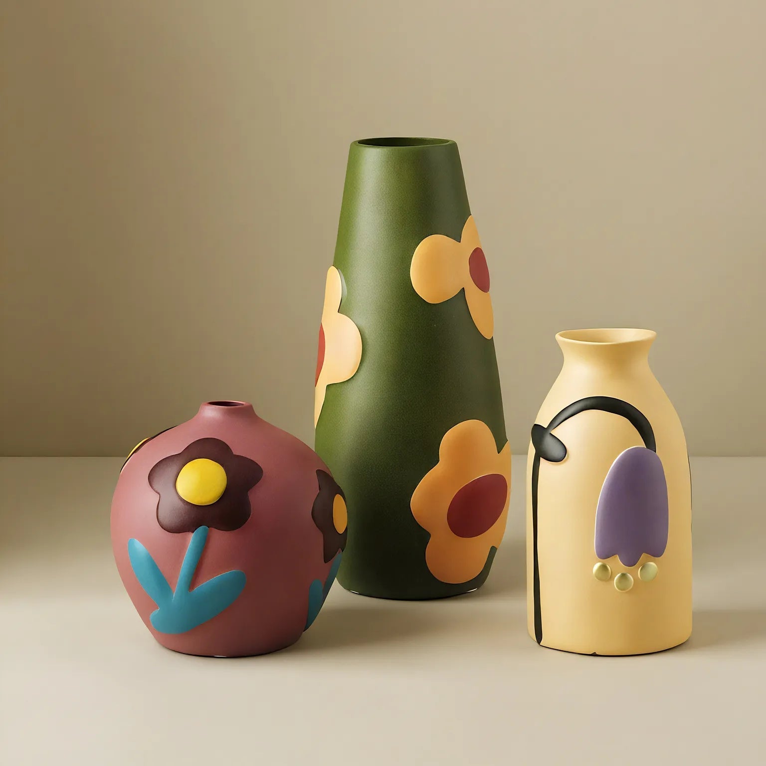 Floral Ceramic Vase Set customized Aescraft Set of 3