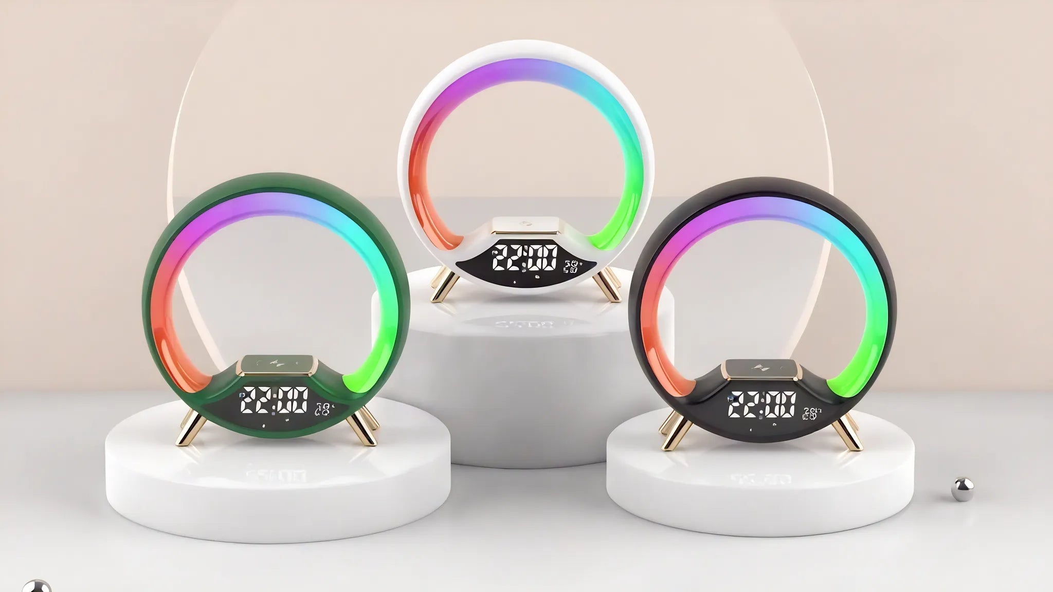O-Shape LED Alarm Clock w/ Bluetooth Speaker & Wireless Charger  Aescraft