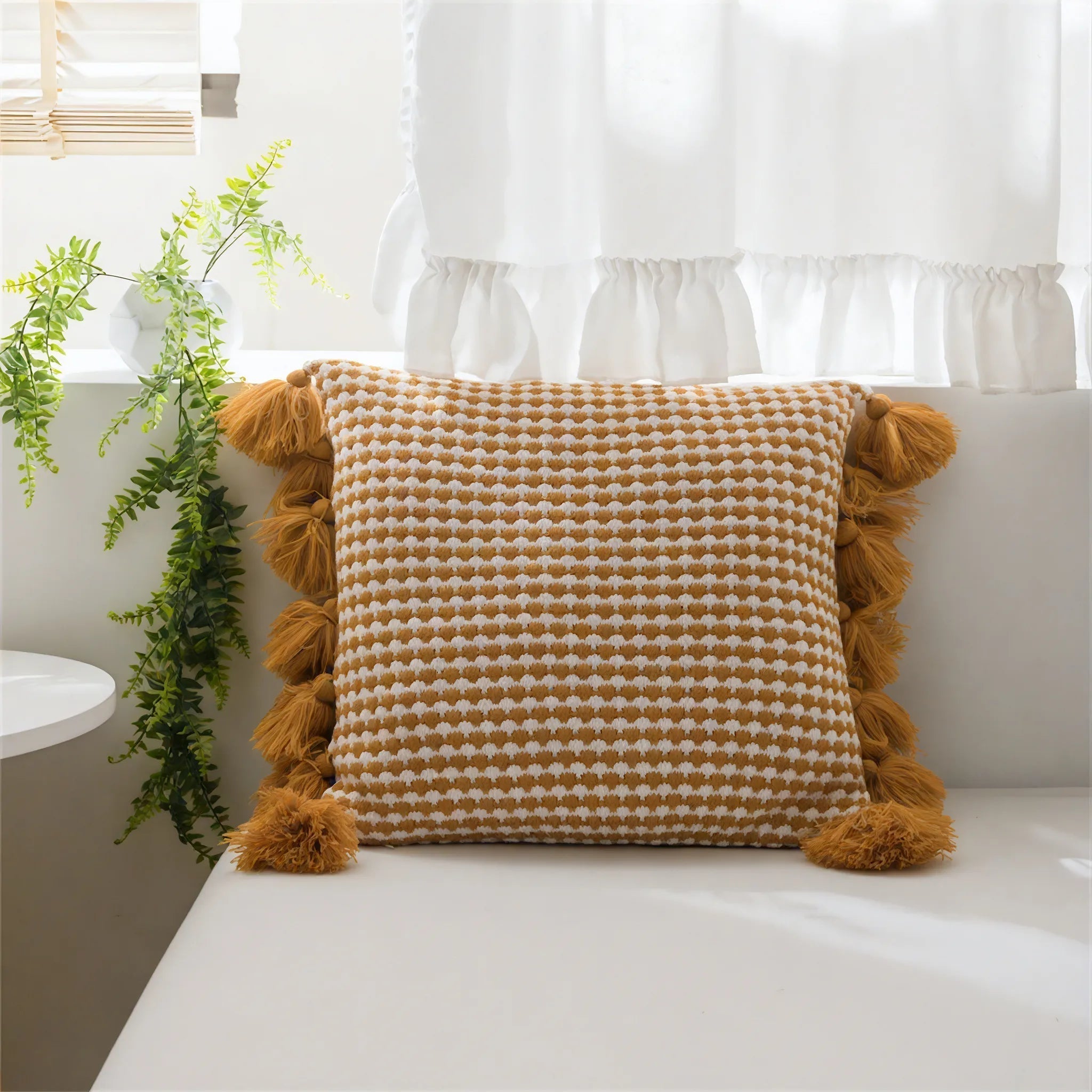 Playful Tassels – Knitted Pillow for Retro Spaces Aescraft Orange