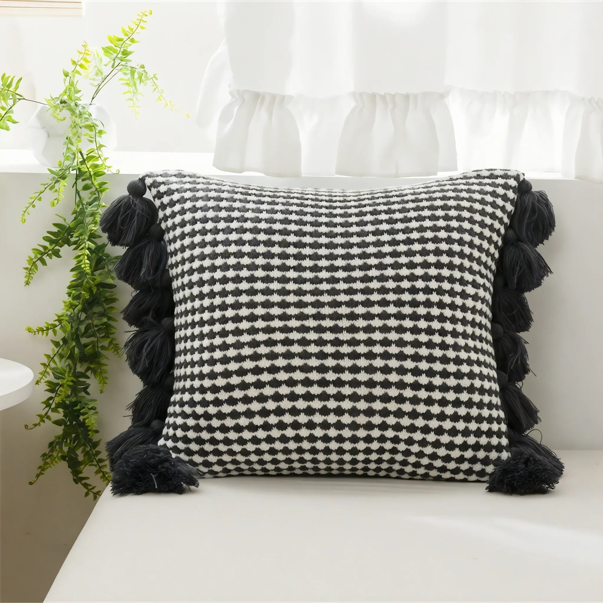Playful Tassels – Knitted Pillow for Retro Spaces Aescraft Dark Gray