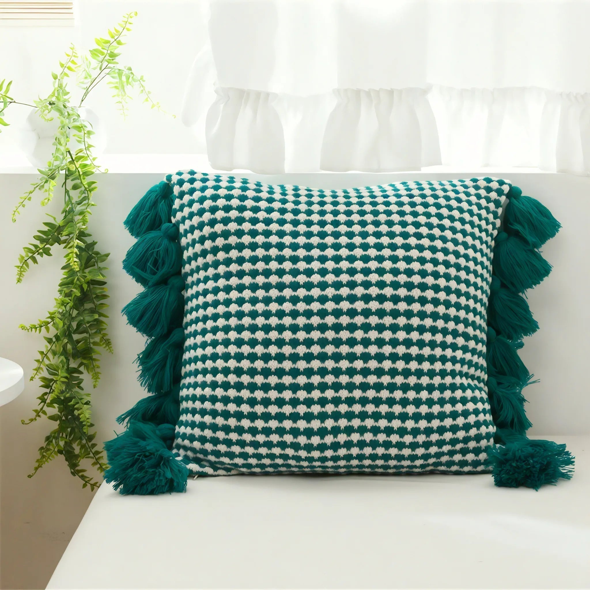 Playful Tassels – Knitted Pillow for Retro Spaces Aescraft Green