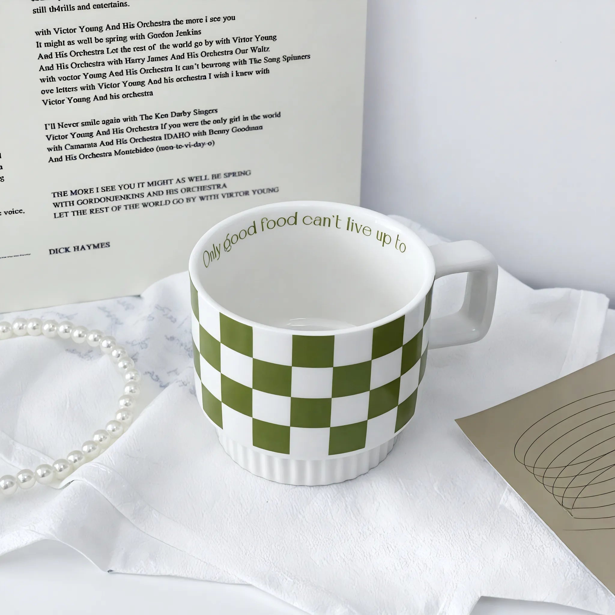 Retro Checker & Wavy Ceramic Mug Set customized Aescraft