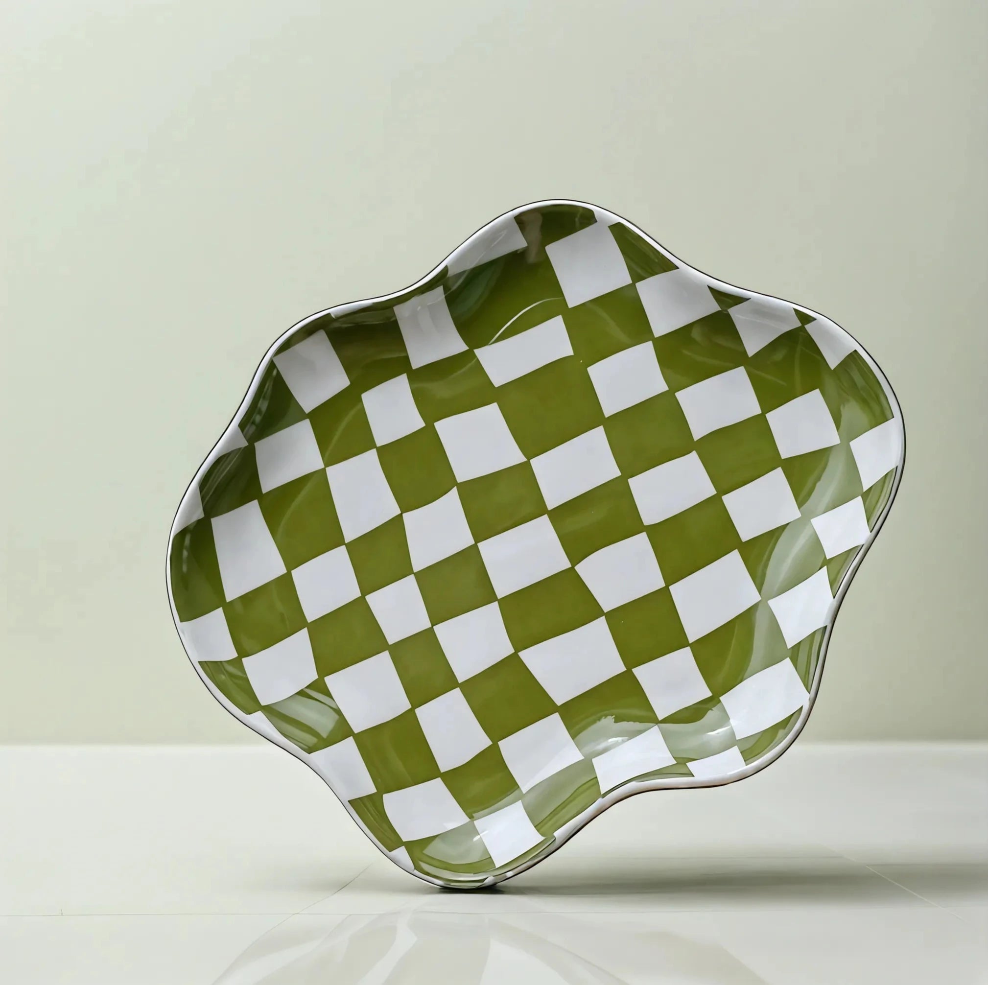 Retro Checkerboard Ceramic Plate Aescraft Green