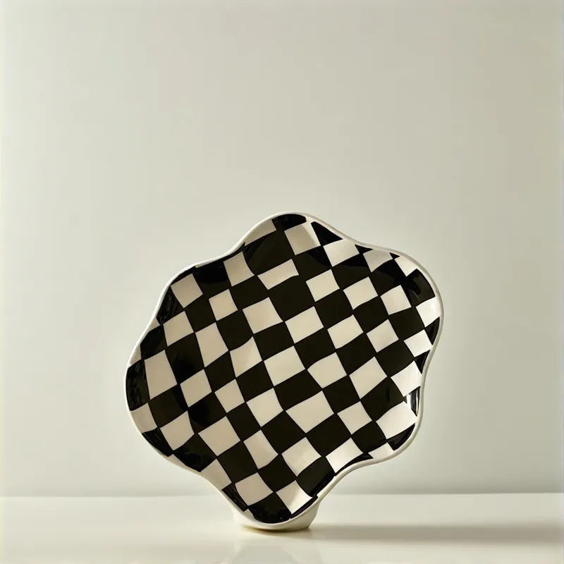 Retro Checkerboard Ceramic Plate Aescraft Black