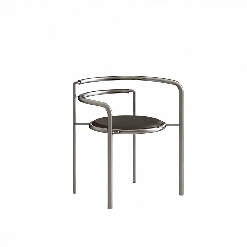 Retro Neo-Danish Art Dining Chair Aescraft Stainless Steel + Black Cushion