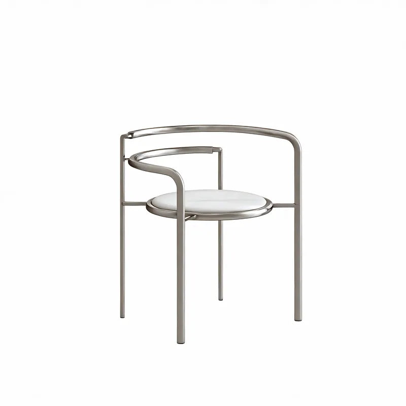 Retro Neo-Danish Art Dining Chair Aescraft Stainless Steel + White Cushion