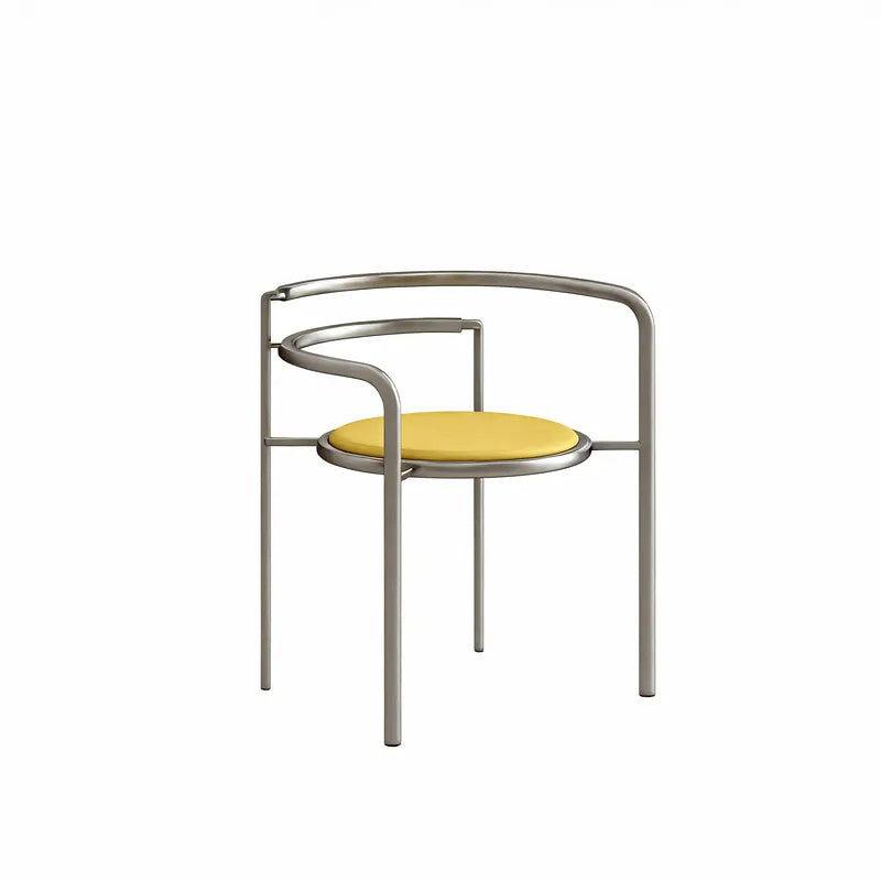 Retro Neo-Danish Art Dining Chair Aescraft Stainless Steel + Yellow Cushion
