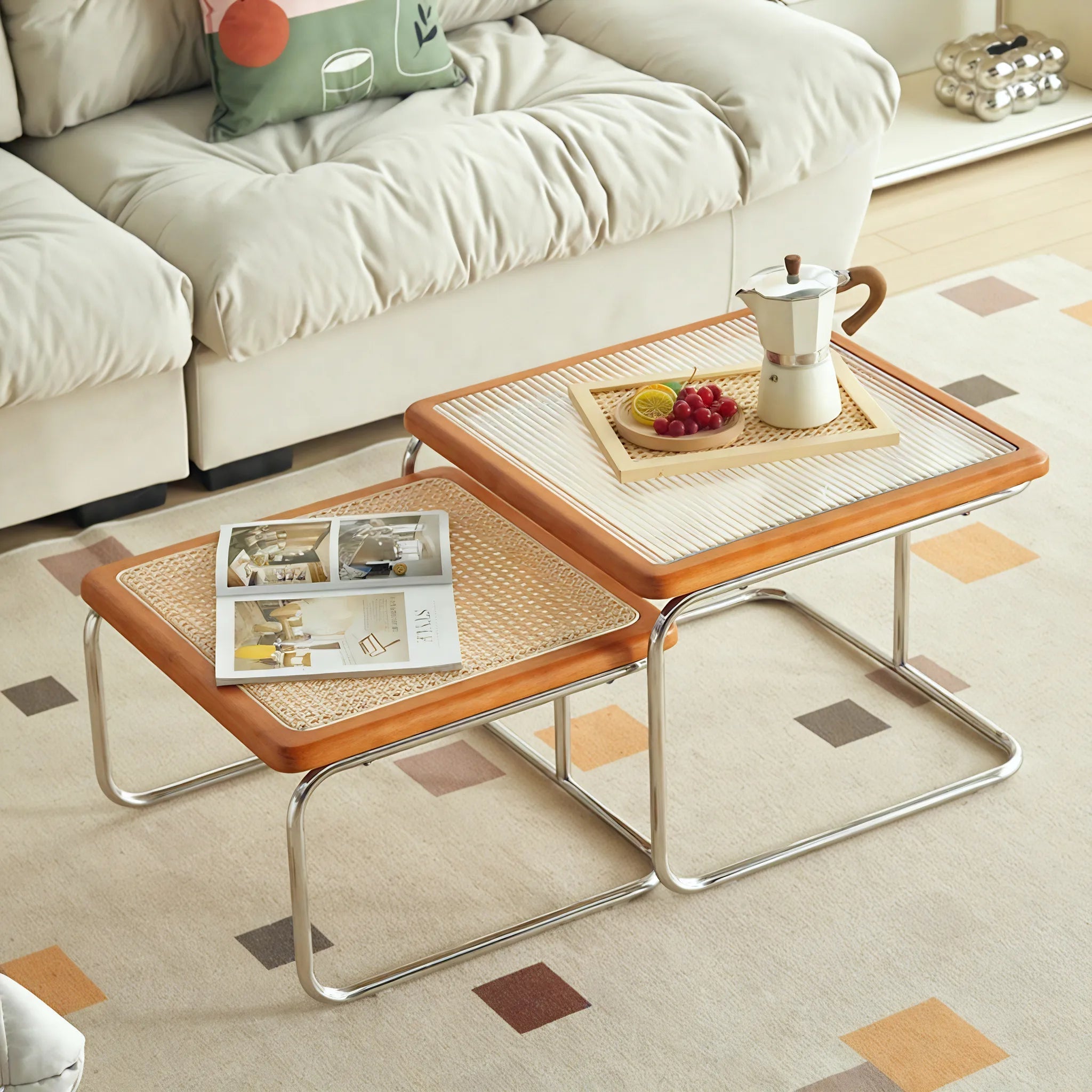 Retro Nordic Rattan Coffee Table  Aescraft Cherry Combo