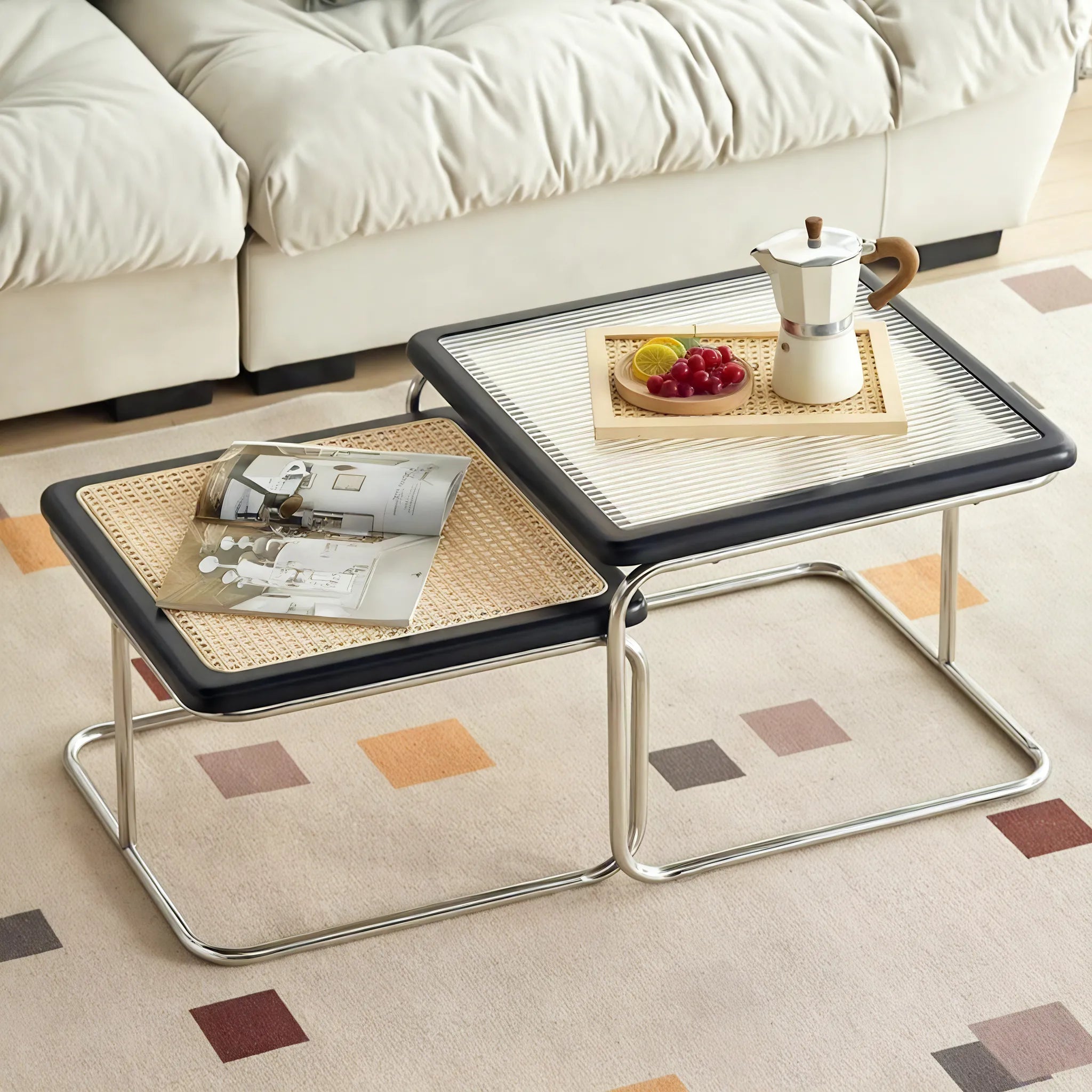 Retro Nordic Rattan Coffee Table  Aescraft Black Combo