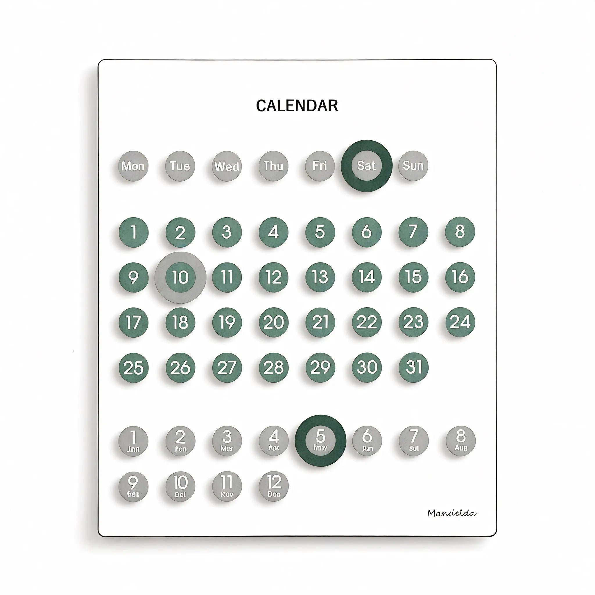 Retro Wooden Ring-A-Date Calendar Aescraft White w/ Green Accent