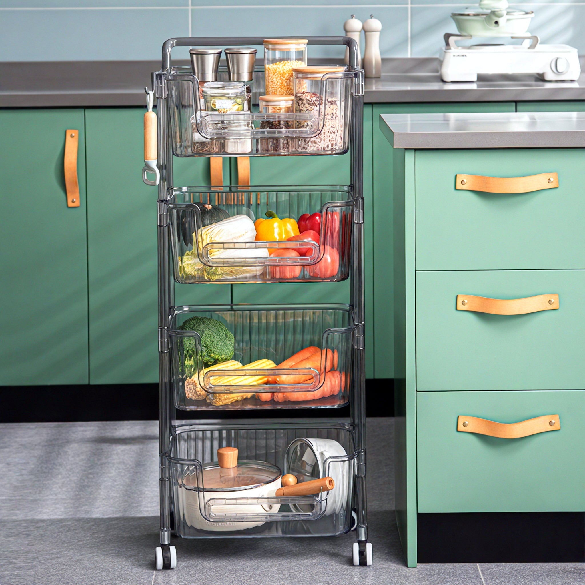 Roll & Stash: Modern Tiered Storage on Wheels Aescraft