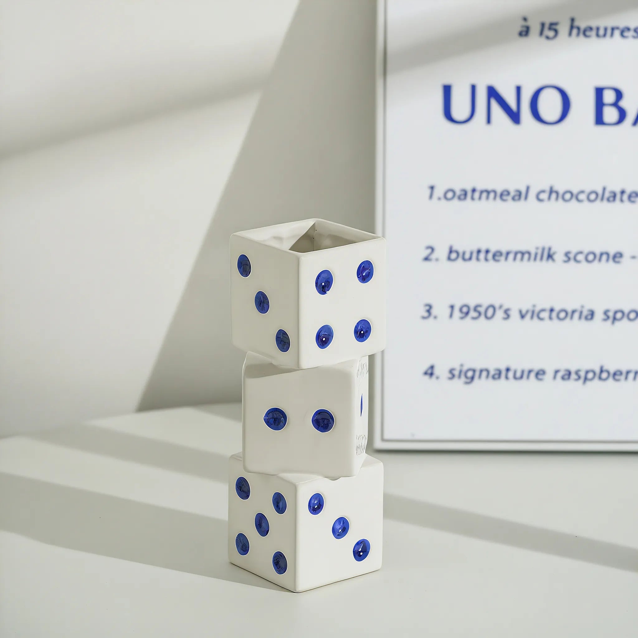 Roll the Bloom Vase – Playful Dice-Inspired Ceramic Accent Aescraft Blue