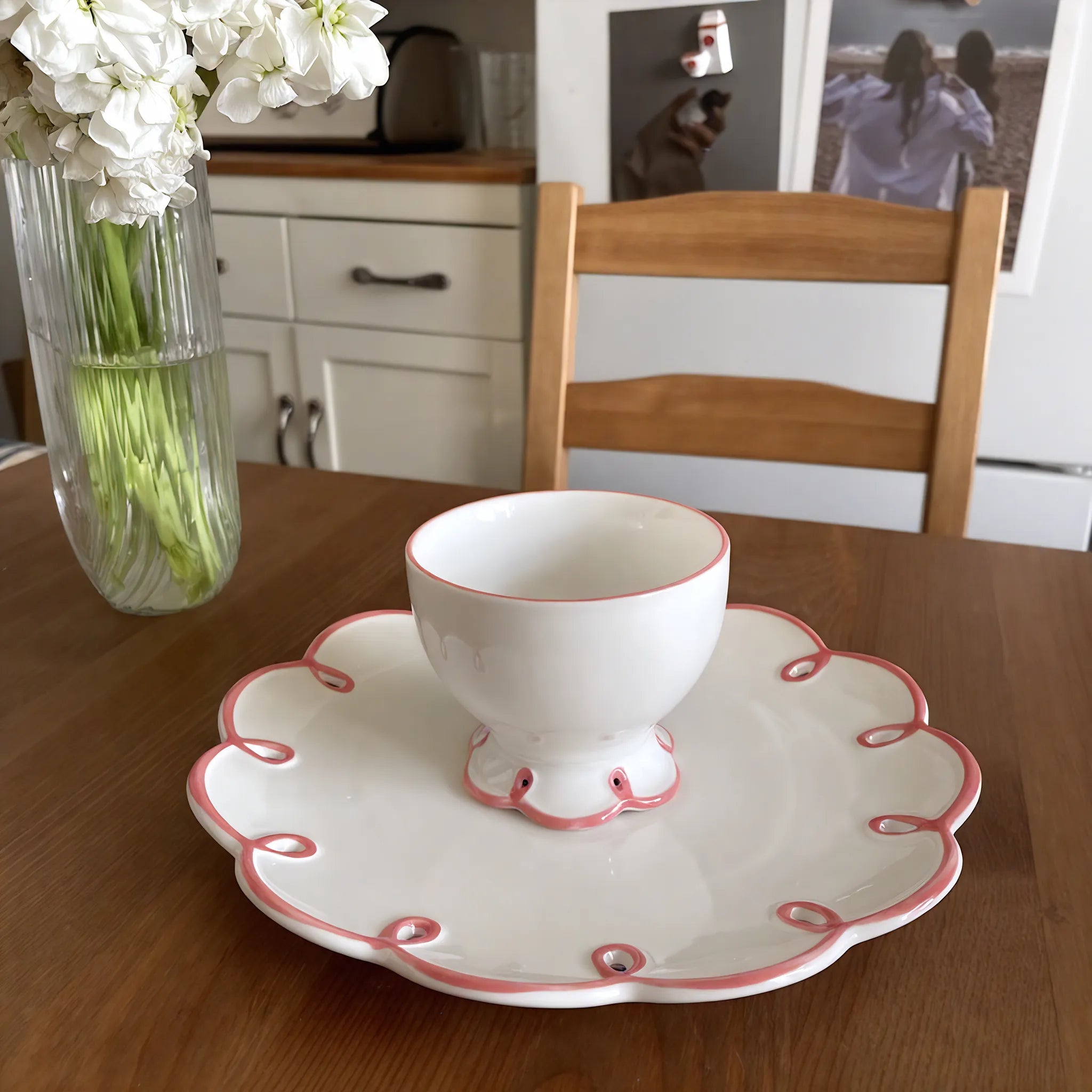 Scallop Edge Ceramic Plate and Cup Set Aescraft
