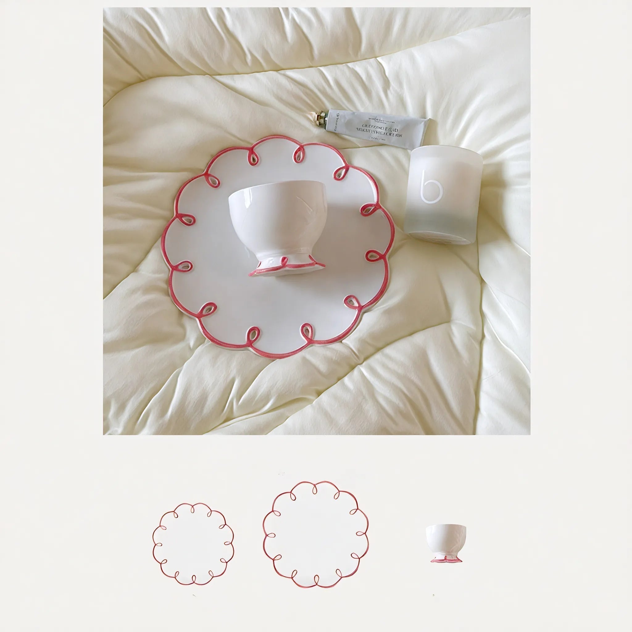 Scallop Edge Ceramic Plate and Cup Set Aescraft Pink
