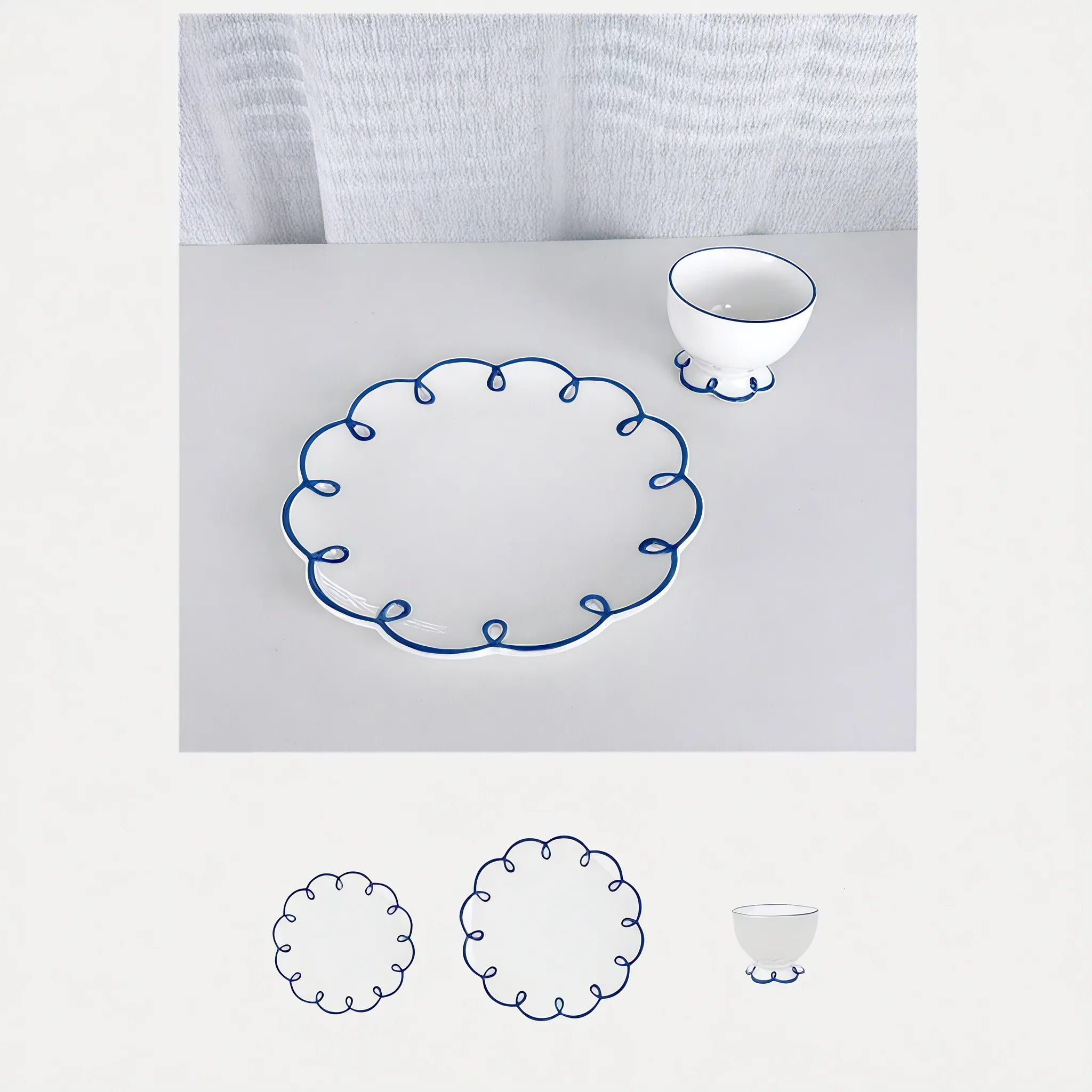 Scallop Edge Ceramic Plate and Cup Set Aescraft Blue