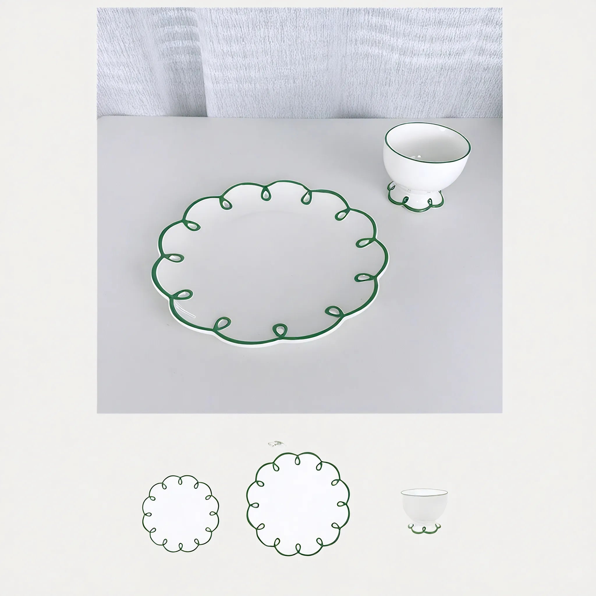 Scallop Edge Ceramic Plate and Cup Set Aescraft Green