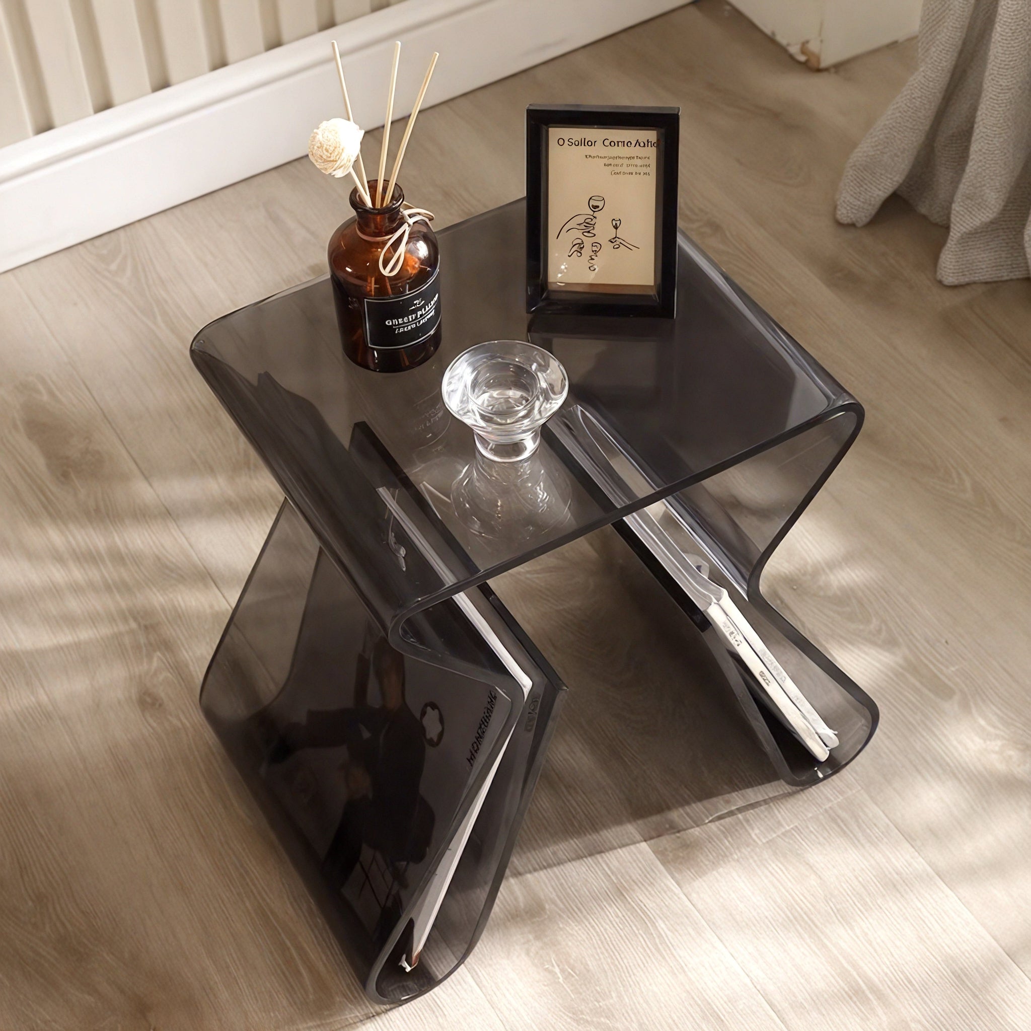 Sculpted Acrylic Accent Table  Aescraft Smoke Gray