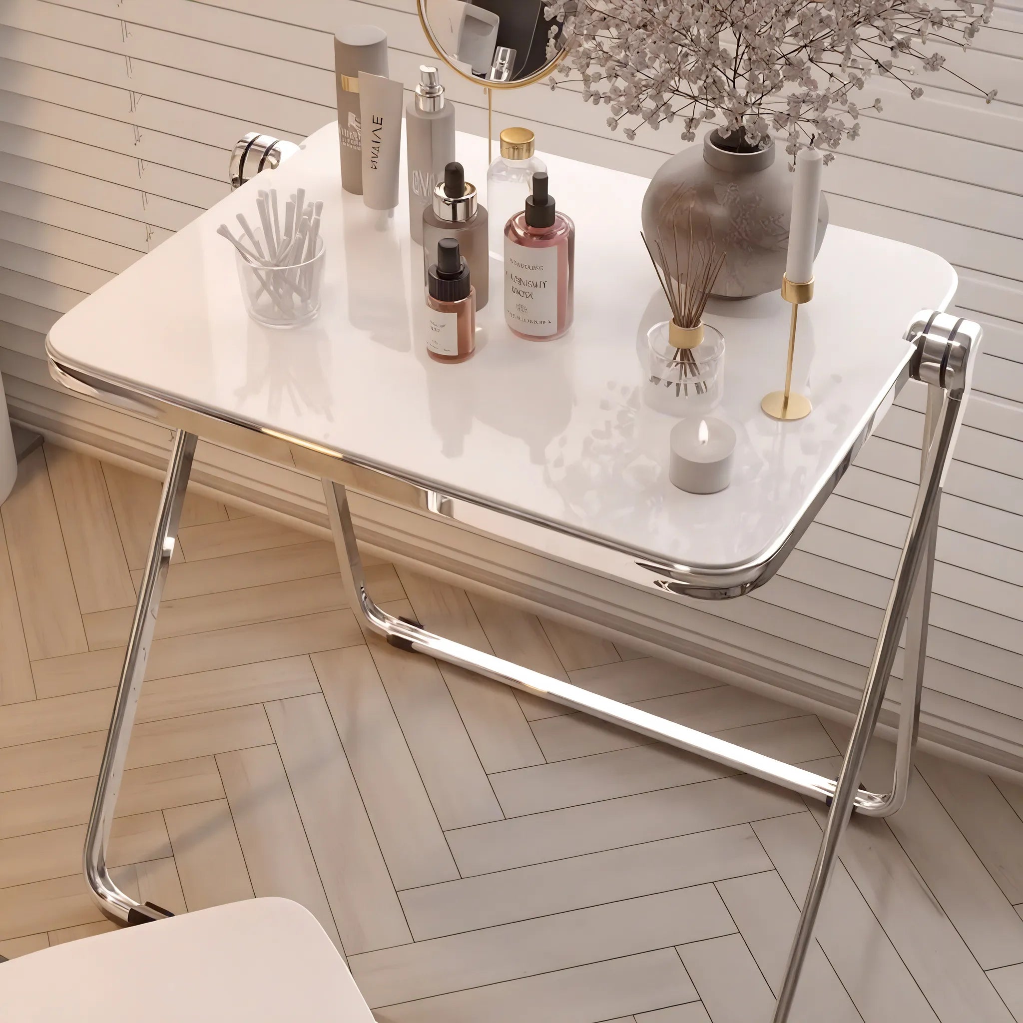 Sleek Fold: Minimalist Crystal Table  Aescraft