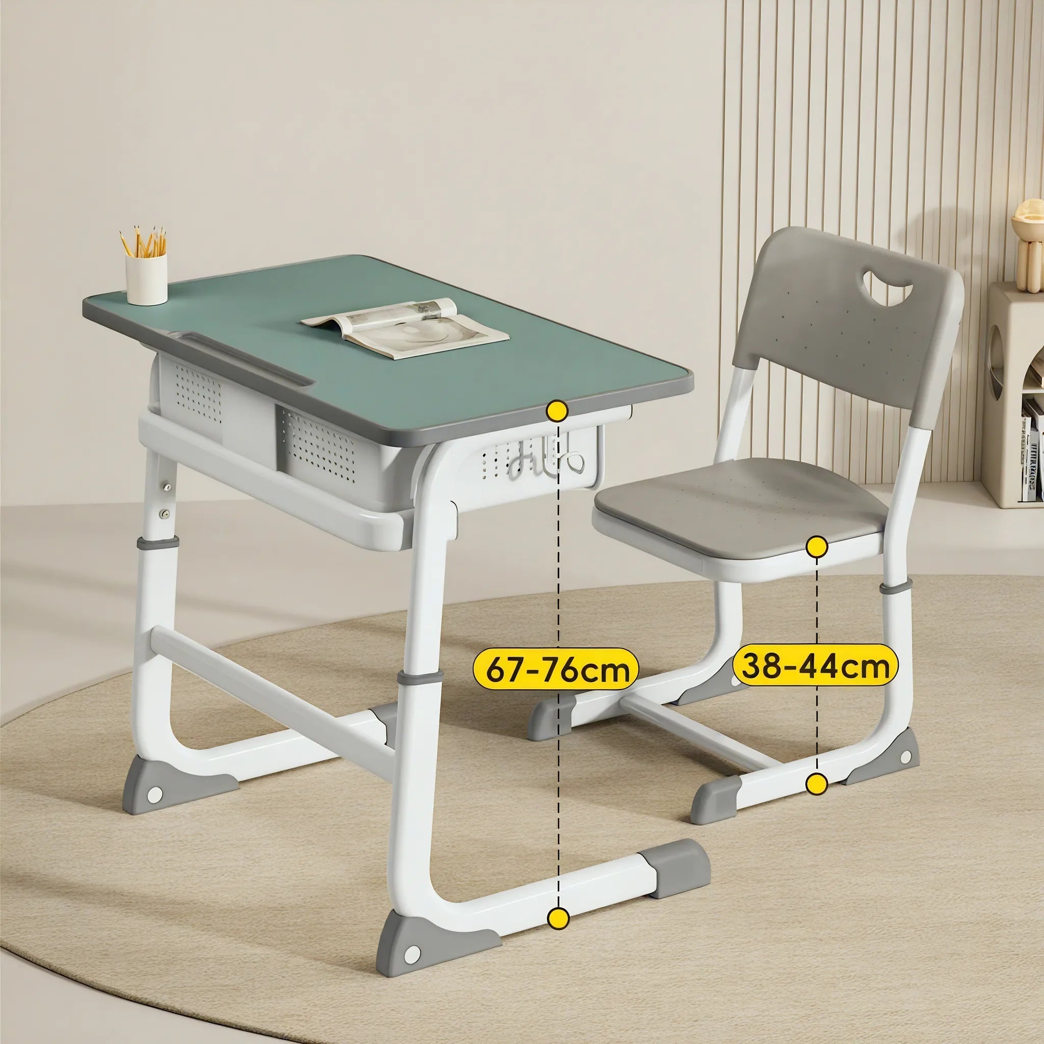 The Elegant Scholar – Sleek Desk & Chair Set Aescraft Sesame Green