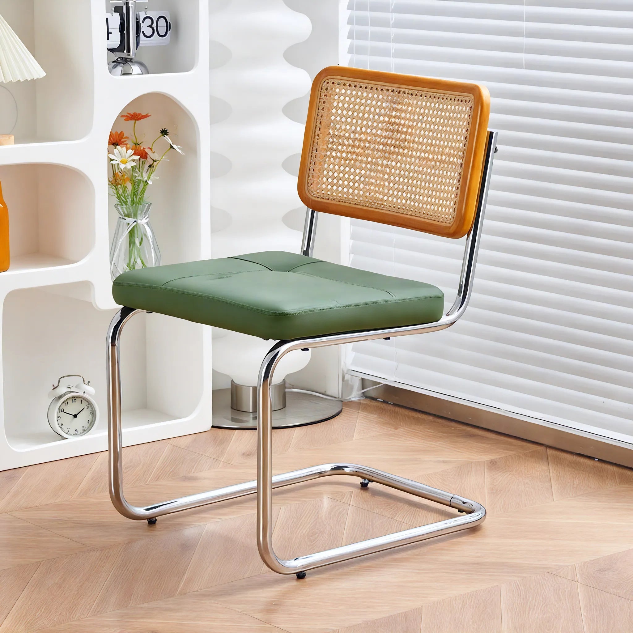 Vintage Nordic Rattan Dining Chair  Aescraft Cherry Back Rest+Olive Cushion