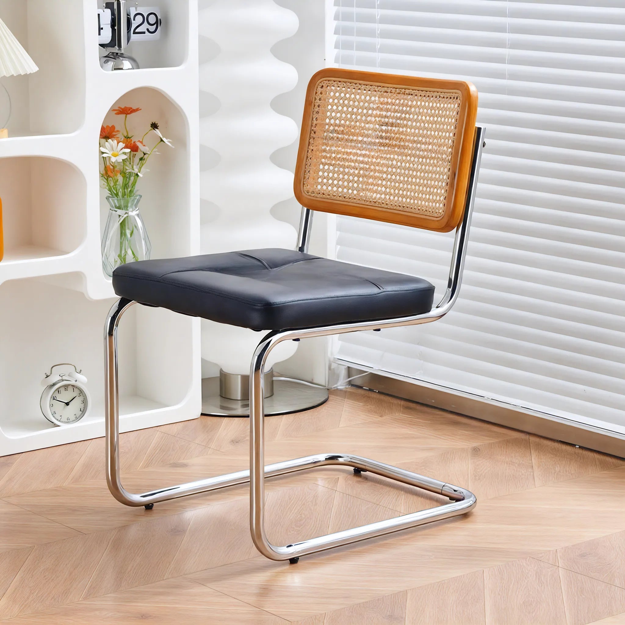 Vintage Nordic Rattan Dining Chair  Aescraft Cherry Back Rest+Black Cushion