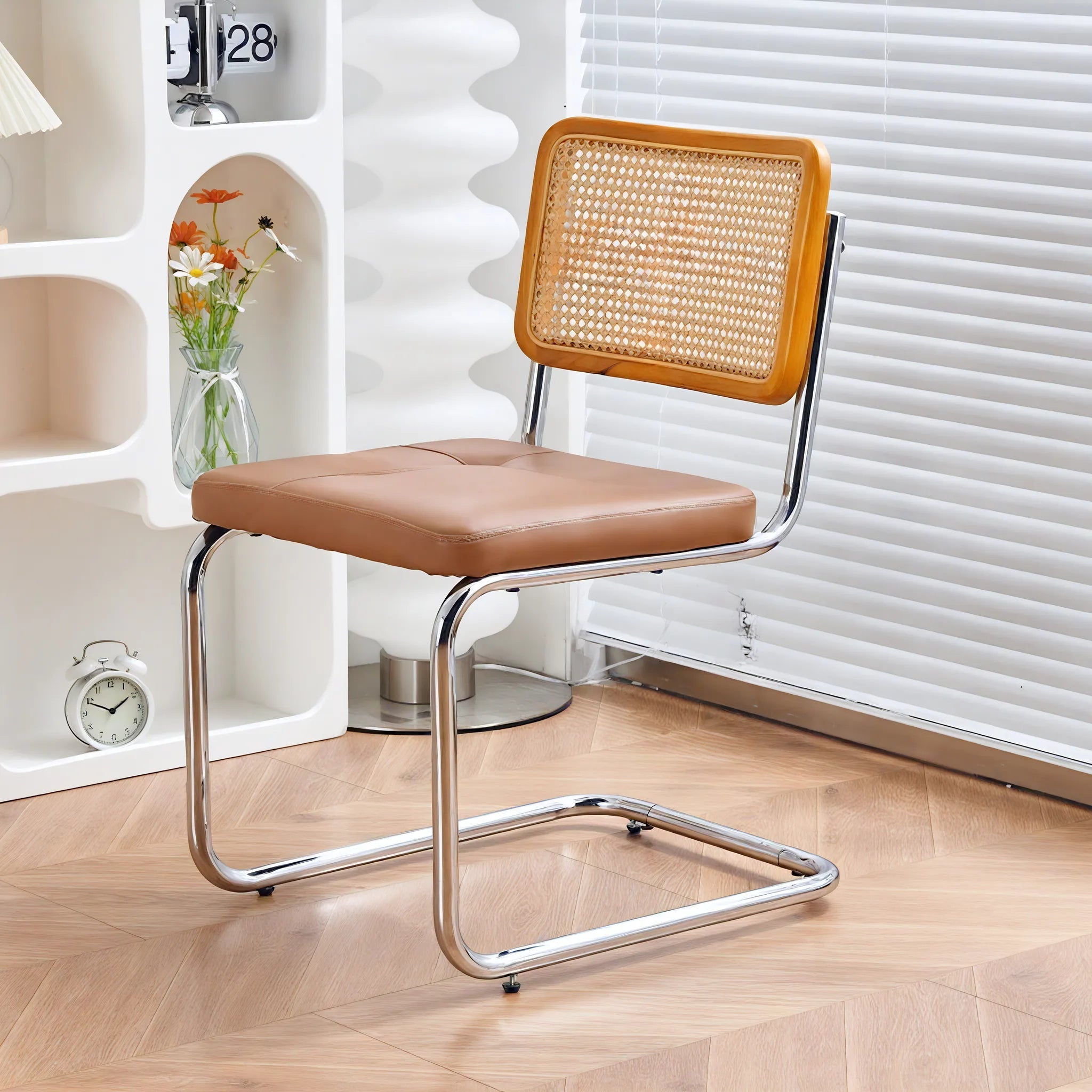 Vintage Nordic Rattan Dining Chair  Aescraft Cherry Back Rest+Brown Cushion