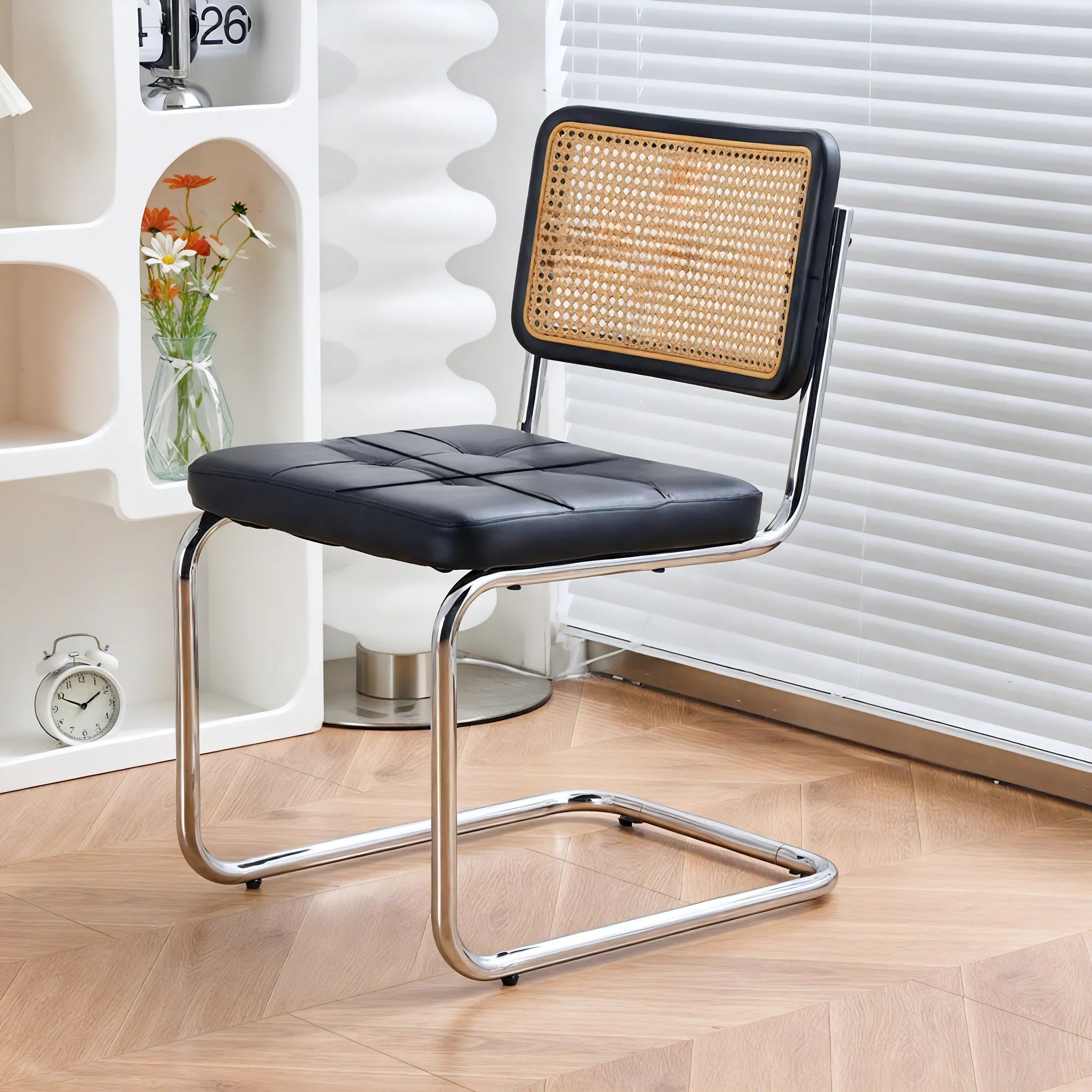 Vintage Nordic Rattan Dining Chair  Aescraft Black Back Rest+Black Cushion