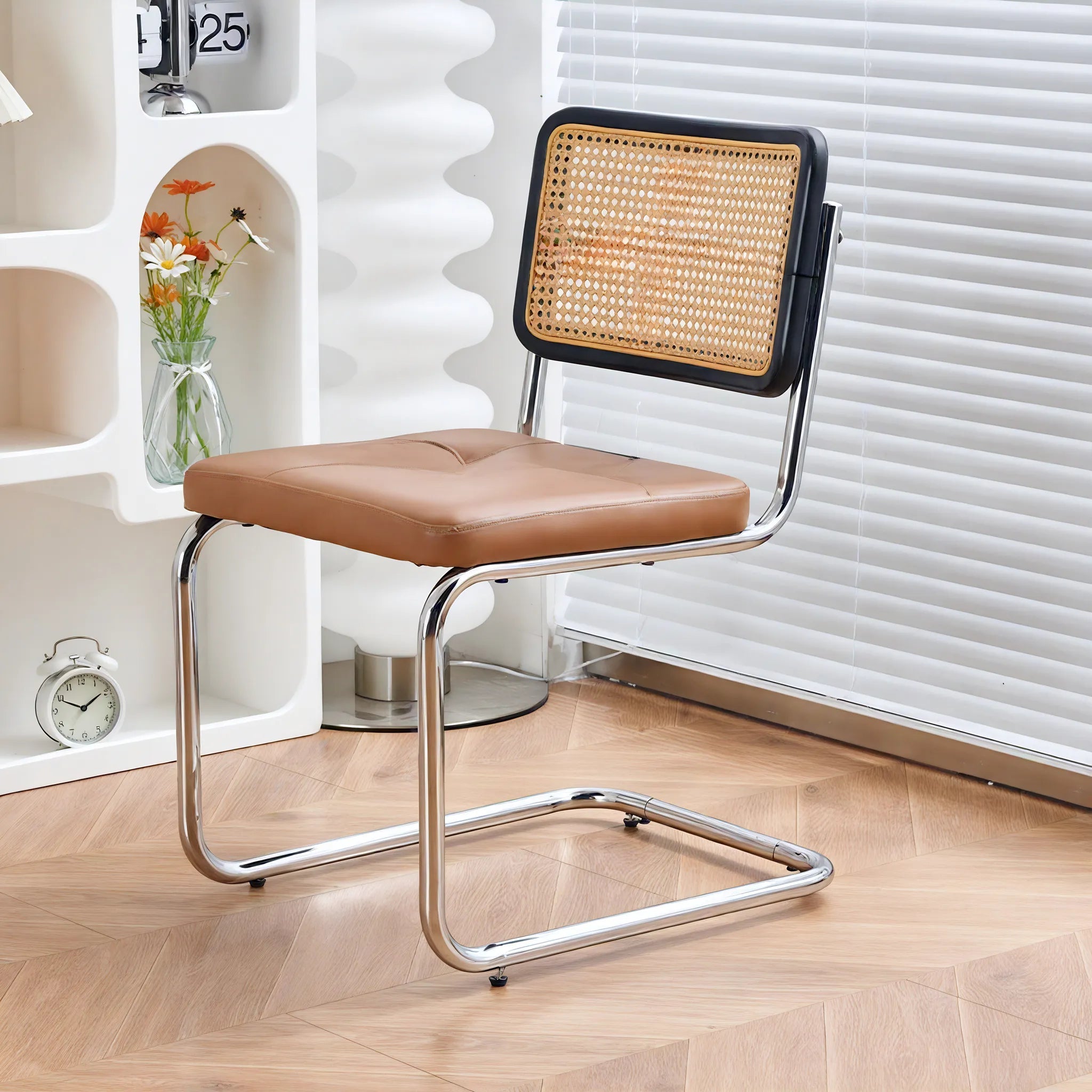 Vintage Nordic Rattan Dining Chair  Aescraft Black Back Rest+Brown Cushion