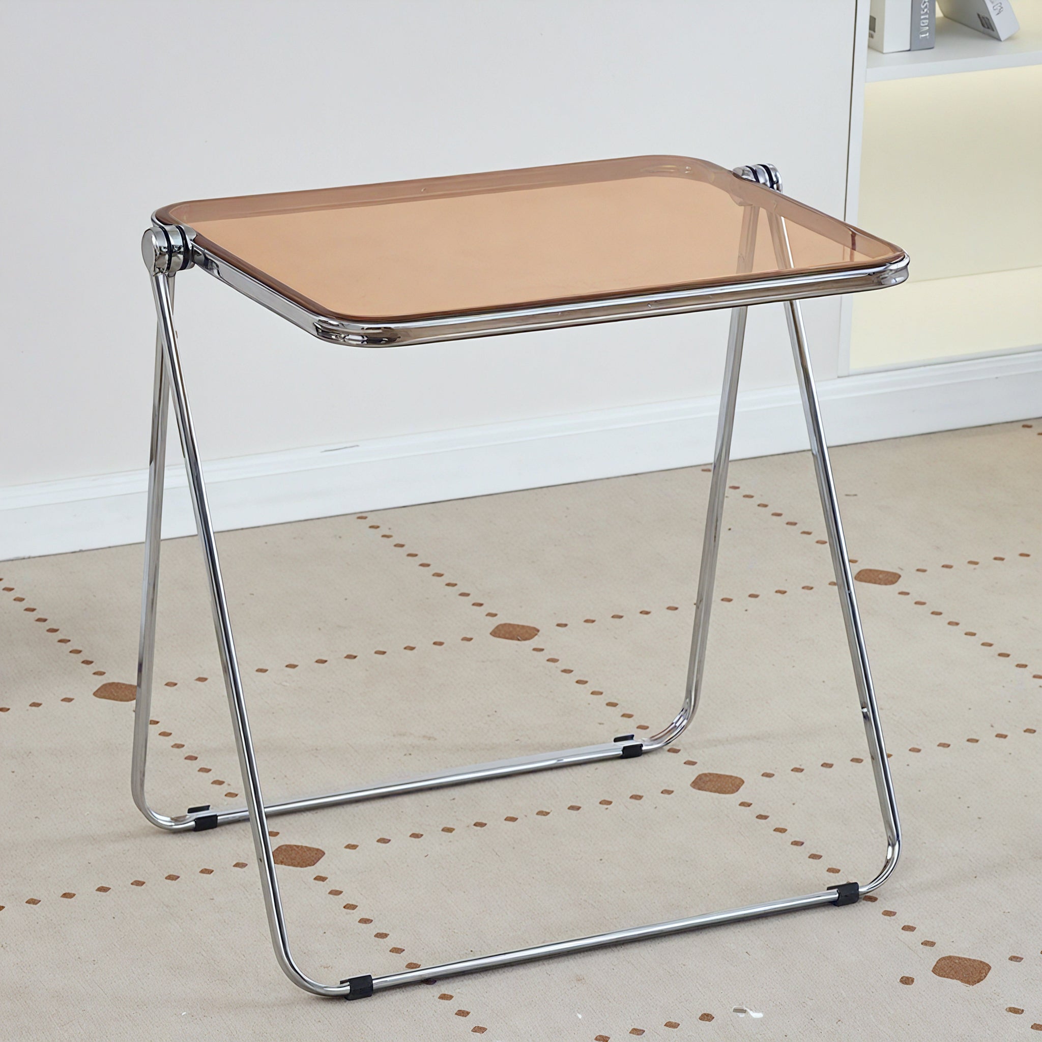 Sleek Fold: Minimalist Crystal Table  Aescraft Brown  