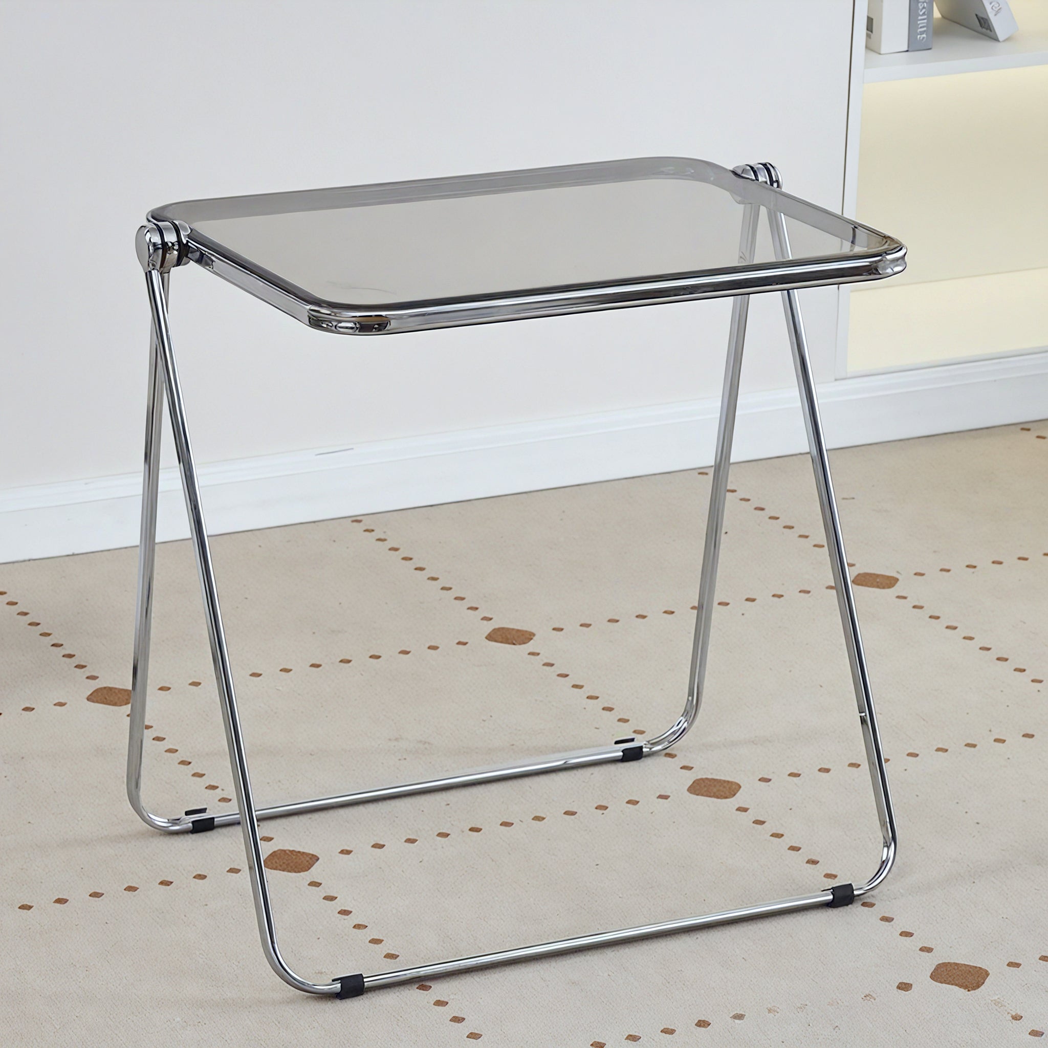 Sleek Fold: Minimalist Crystal Table  Aescraft Smoke Grey  