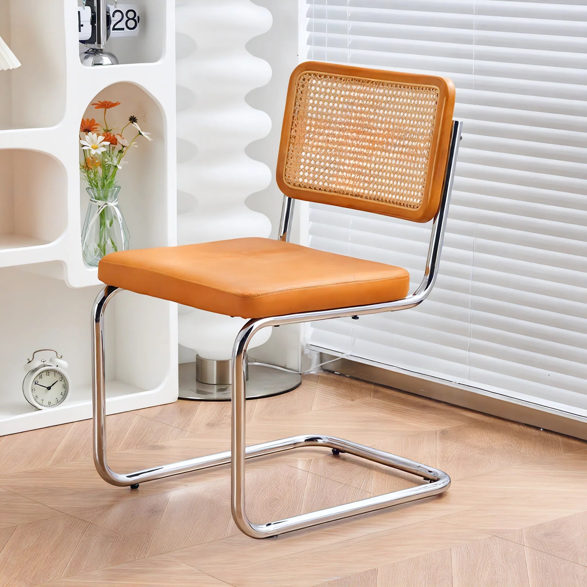 Vintage Nordic Rattan Dining Chair  Aescraft Cherry Back Rest+Orange Cushion  